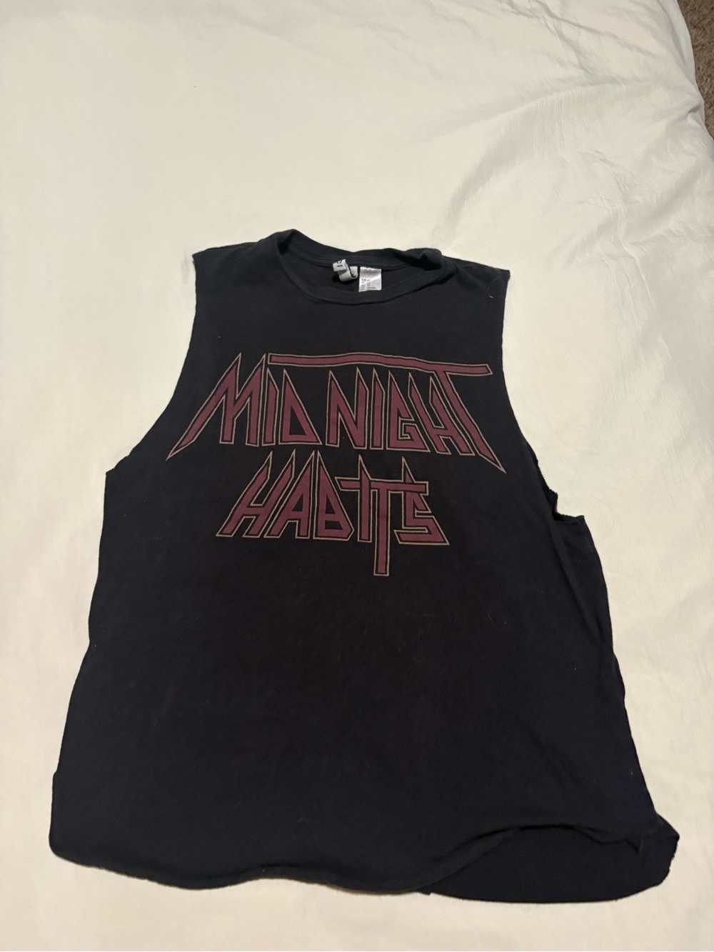 Black Sleeveless Graphic Band Tank - "Midnight Habits"